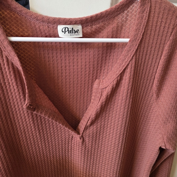 Pulse Pink Waffle Knit Long Sleeve Top - Picture 3 of 4